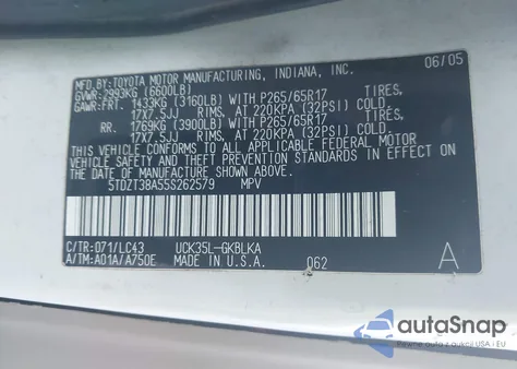 2005 Toyota Sequoia Limited V8 from USA, damaged, VIN 5TDZT38A55S262579